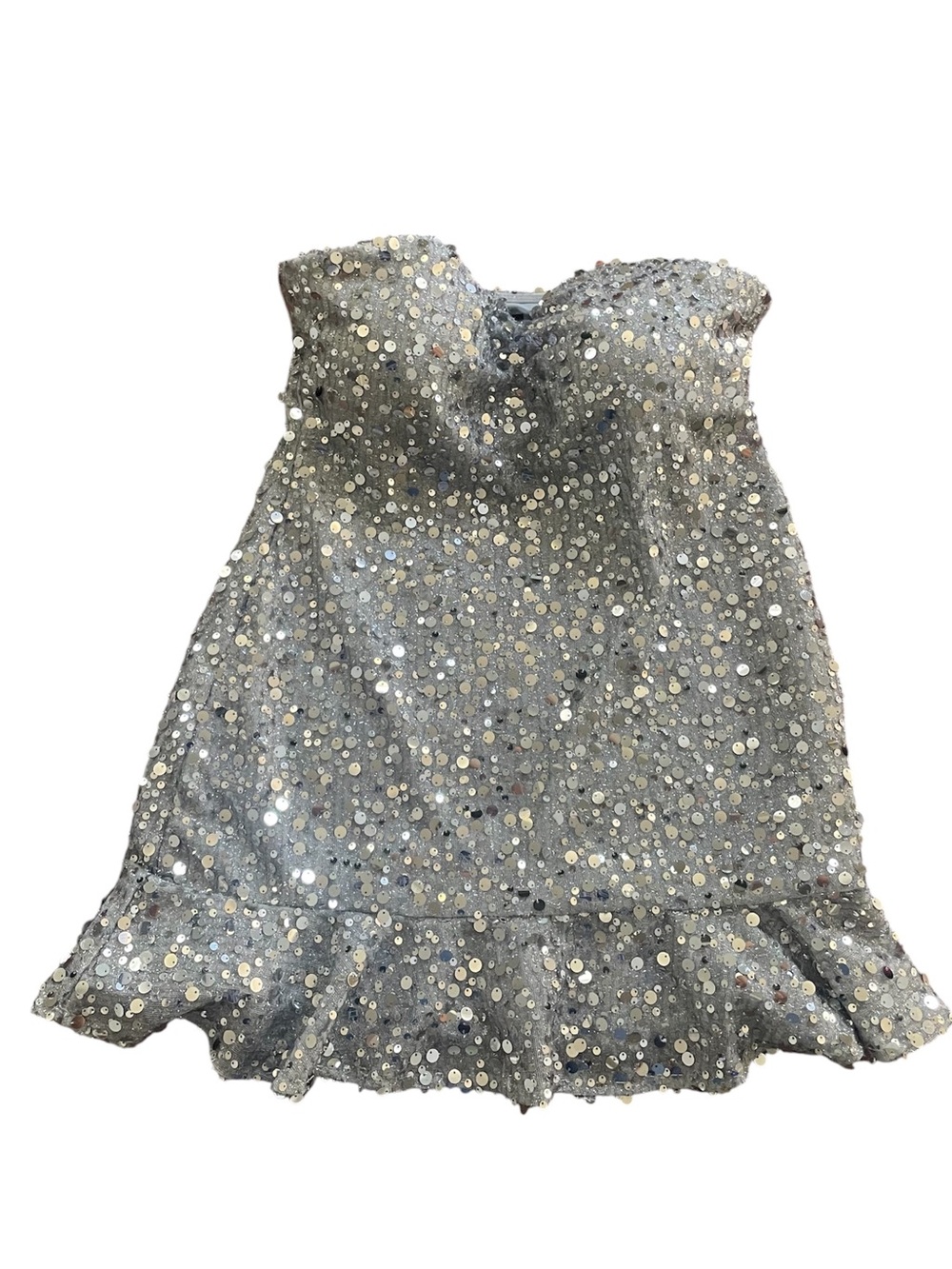 Silver Sequin Strapless lined Dress